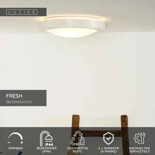 Lucide FRESH - Deckenleuchte Badezimmer - Ø 35 cm - 2xE27 - IP44 - Weiß - USP